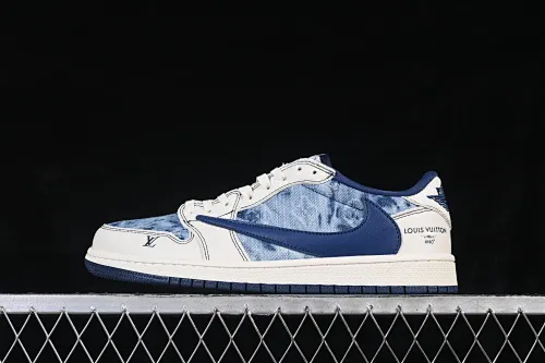 All categories Air Jordan Jordan series basketball shoes Air Jordan 1 Low High-end customized low-top sneakers Travis Scott x Fragment Design x Air Jordan 1 Low OG SP AJ1 Joe 1 joint white and blue denim low-top cultural casual sneakers LD2028-046